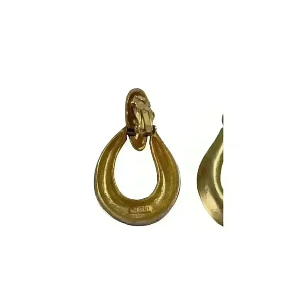 VTG Door Knocker Golden Pierced Dangle Earrings - Picture 2 of 3